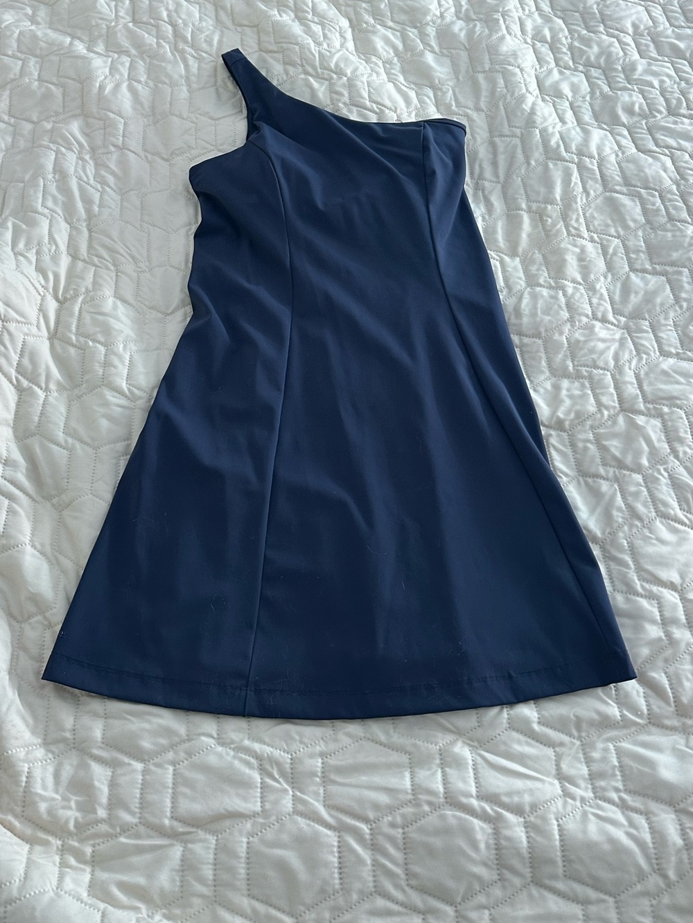 Outdoor Voices Navy One-Shoulder A-Line Dress
